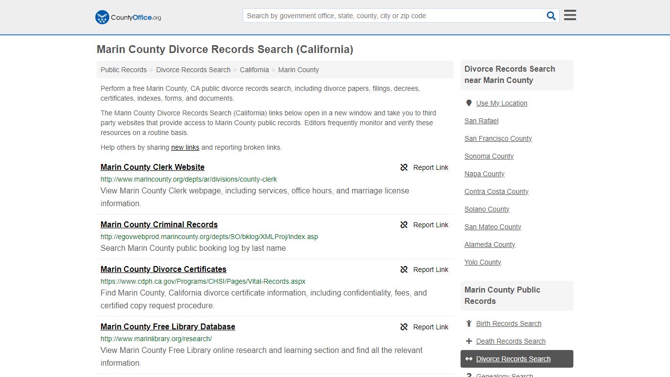 Marin County Divorce Records Search (California) - County Office