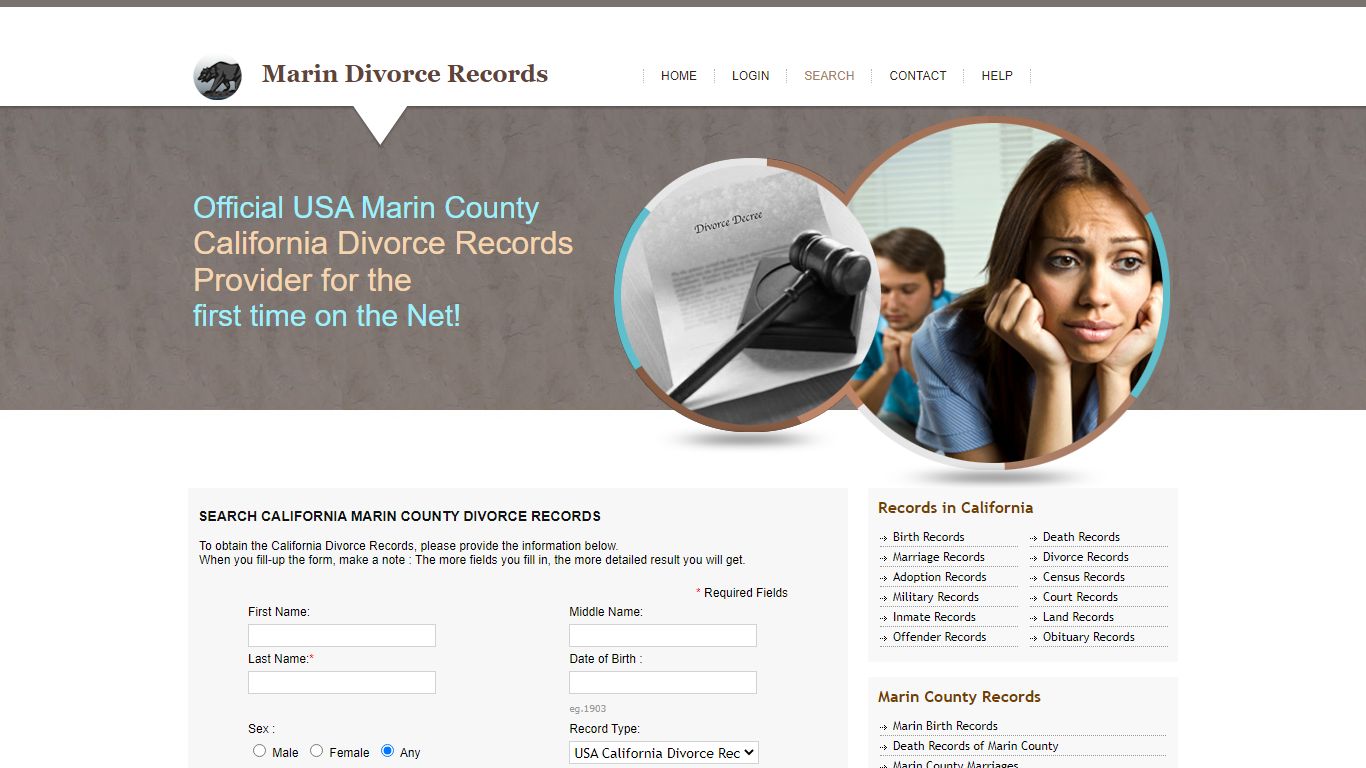 Search California Marin County Divorce Records