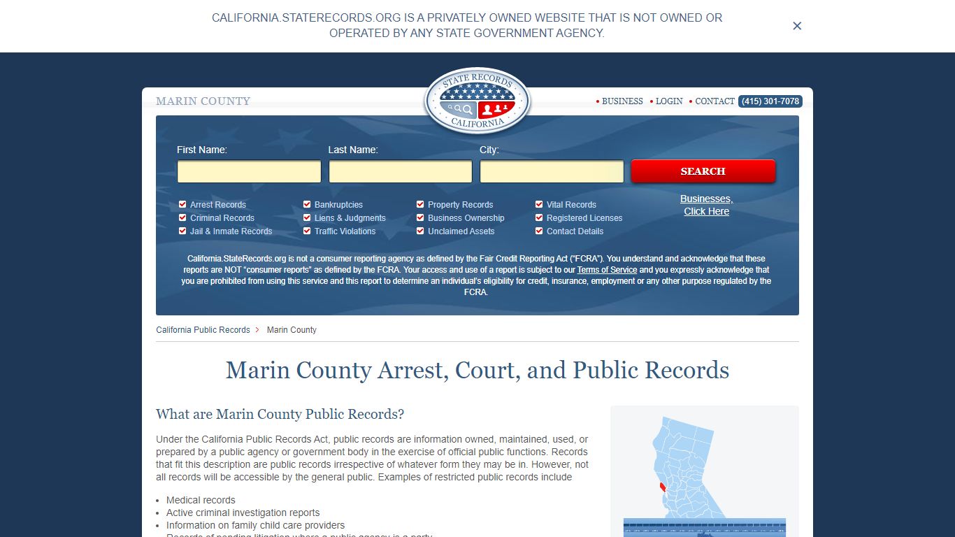 Marin County Arrest, Court, and Public Records